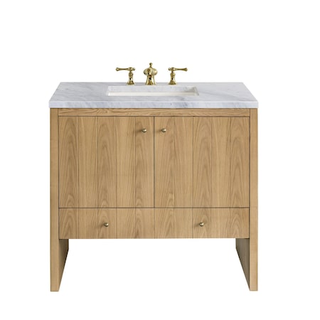 James Martin Vanities Hudson 36in Single Vanity, Light Natural Oak w/ 3 CM Carrara Marble Top 435-V36-LNO-3CAR
